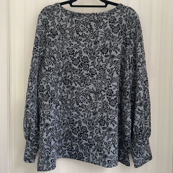 OPHELIA ROE gray & black floral knit‎ women’s long balloon sleeve shirt size XL - Picture 5 of 10